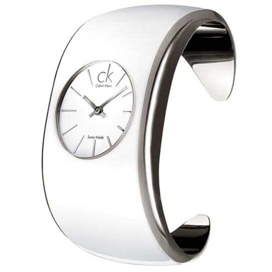 Calvin Klein K6003101 Gloss - Дамски ръчен часовник с кварцов механизъм - корпус от Стомана - Стоманена верижка - цвят Бял Сребрист