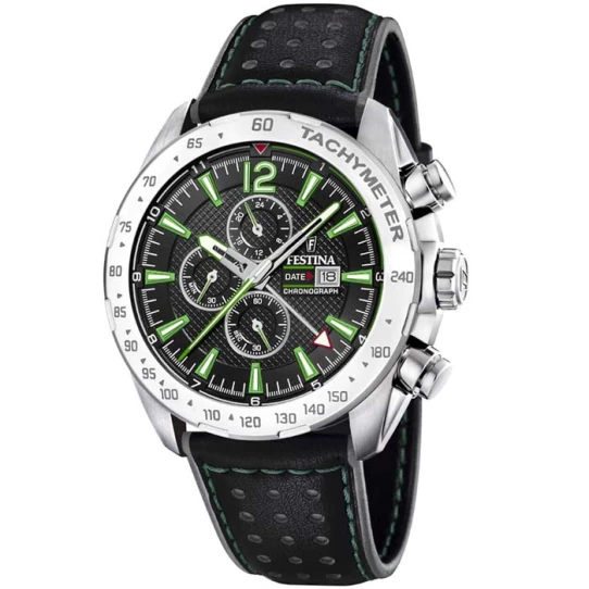 Мъжки ръчен часовник с кварцов механизъм - корпус от Стомана - Естествена кожа - цвят Черен Зелен