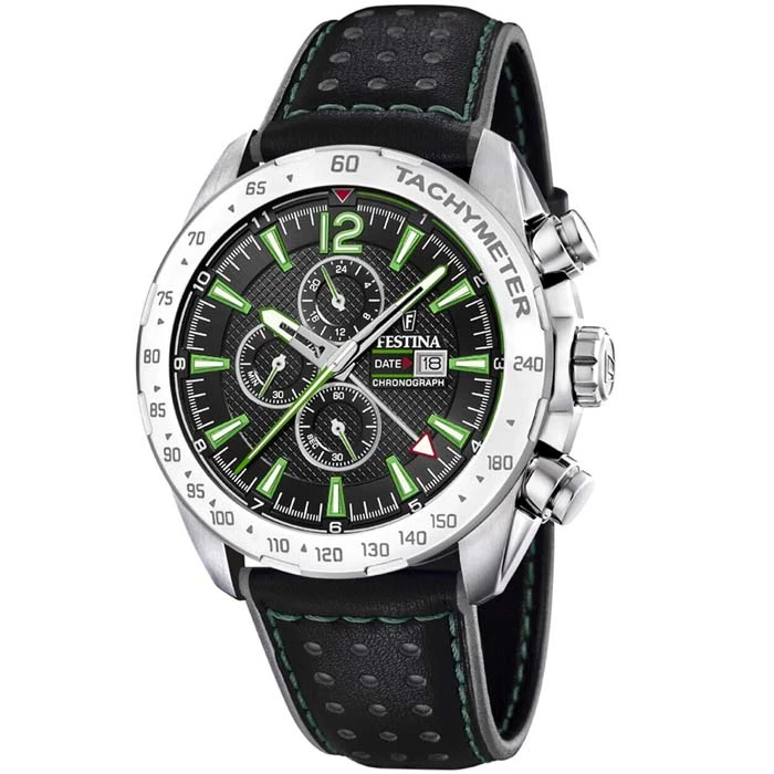 Мъжки ръчен часовник с кварцов механизъм - корпус от Стомана - Естествена кожа - цвят Черен Зелен