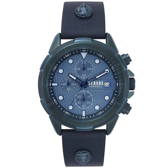 Мъжки ръчен часовник с кварцов механизъм - корпус от Стомана - Синтетична кожа - цвят Син Син