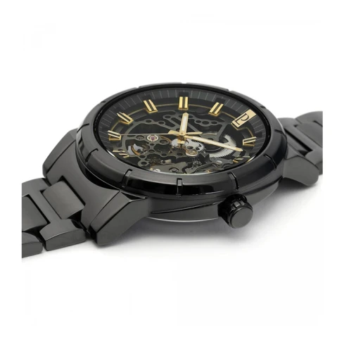 Мъжки ръчен часовник с автоматичен механизъм - корпус от Стомана - Стоманена верижка - цвят Скелетон Черен