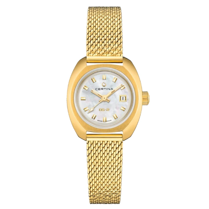 Дамски ръчен часовник с автоматичен механизъм - корпус от Стомана - Меш - цвят Седеф Злато