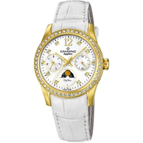 Дамски ръчен часовник с кварцов механизъм - корпус от Стомана - Естествена кожа - цвят Бял Бял