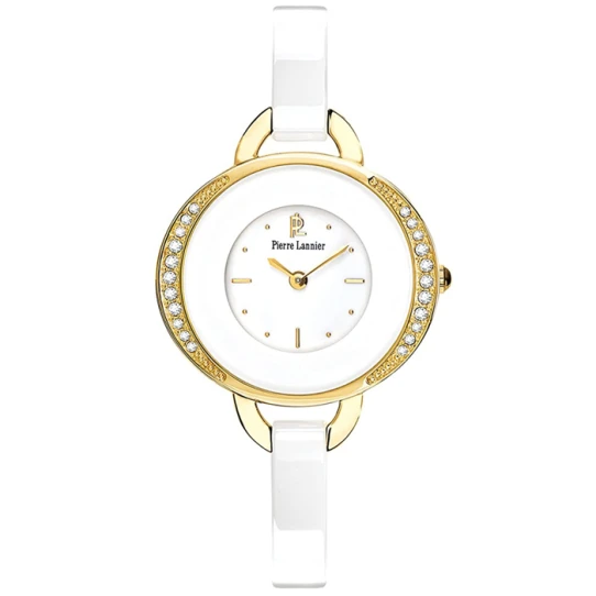 Дамски ръчен часовник с кварцов механизъм - корпус от Стомана - Керамика - цвят Бял Злато