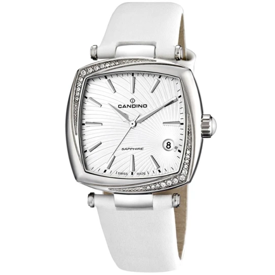 Дамски ръчен часовник с кварцов механизъм - корпус от Стомана - Естествена кожа - цвят Бял Бял