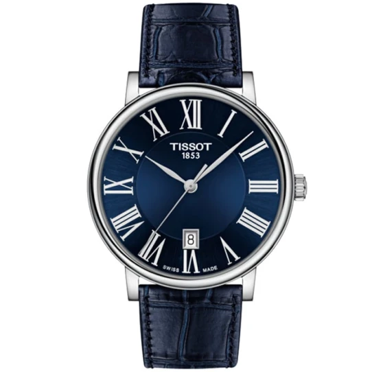 Мъжки ръчен часовник с кварцов механизъм - корпус от Стомана - Естествена кожа - цвят Син Син