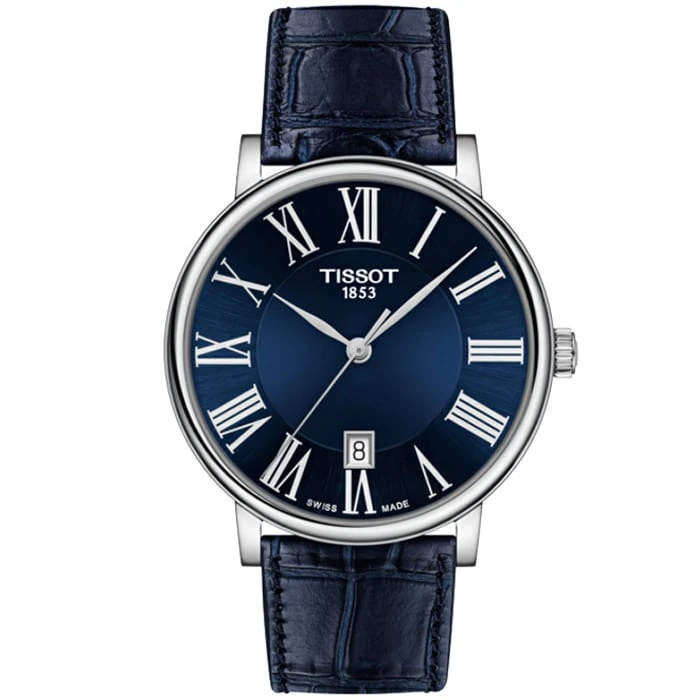 Мъжки ръчен часовник с кварцов механизъм - корпус от Стомана - Естествена кожа - цвят Син Син