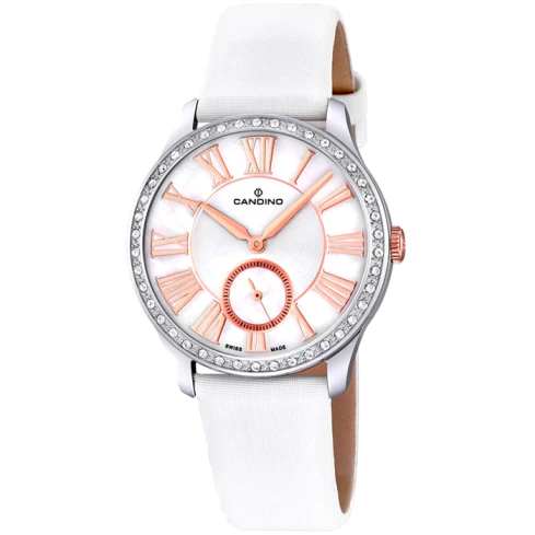 Дамски ръчен часовник с кварцов механизъм - корпус от Стомана - Естествена кожа - цвят Седеф Бял