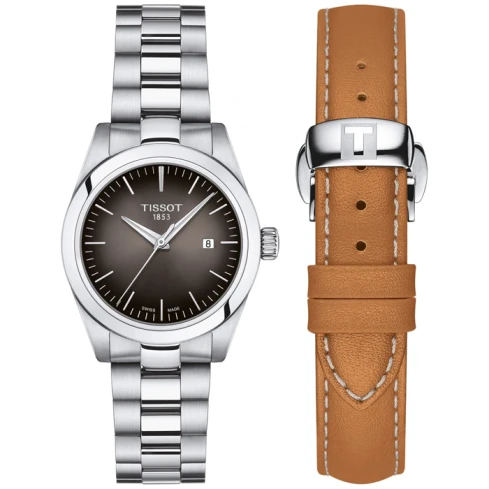 Дамски ръчен часовник с кварцов механизъм - корпус от Стомана - Естествена кожа - цвят Черен Кафяв