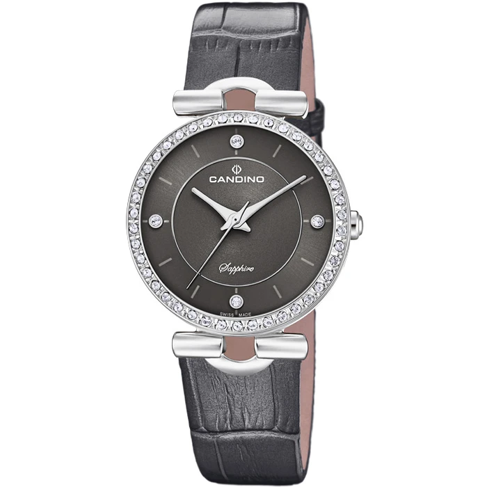 Дамски ръчен часовник с кварцов механизъм - корпус от Стомана - Естествена кожа - цвят Черен Черен