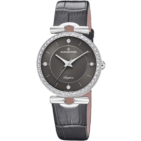 Дамски ръчен часовник с кварцов механизъм - корпус от Стомана - Естествена кожа - цвят Черен Черен