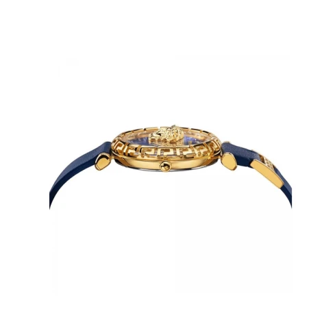 Дамски ръчен часовник с кварцов механизъм - корпус от Стомана - Естествена кожа - цвят Син Син