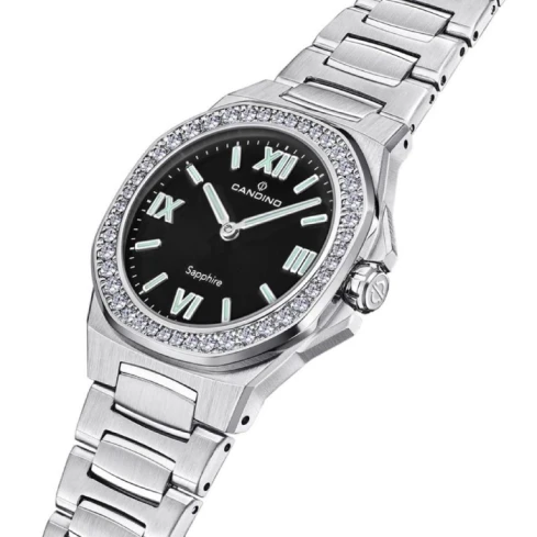 Дамски ръчен часовник с кварцов механизъм - корпус от Стомана - Стоманена верижка - цвят Черен Сив