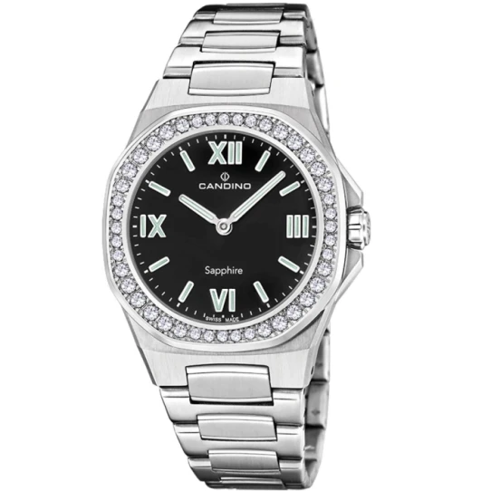 Дамски ръчен часовник с кварцов механизъм - корпус от Стомана - Стоманена верижка - цвят Черен Сив