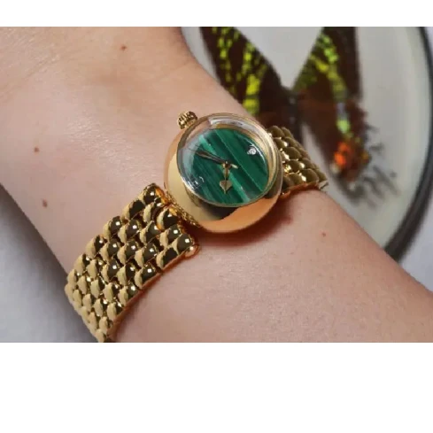 Дамски ръчен часовник с автоматичен механизъм - корпус от Стомана - Стоманена верижка - цвят Зелен Злато