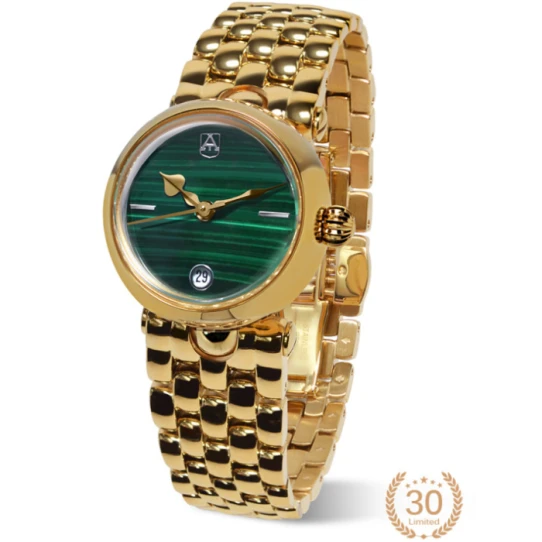 Дамски ръчен часовник с автоматичен механизъм - корпус от Стомана - Стоманена верижка - цвят Зелен Злато