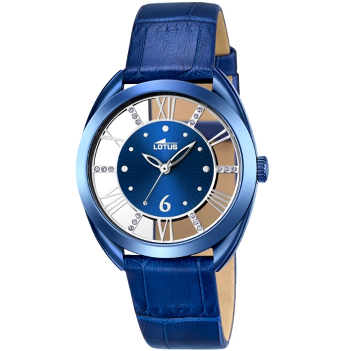 Дамски ръчен часовник с кварцов механизъм - корпус от Стомана - Естествена кожа - цвят Син Син