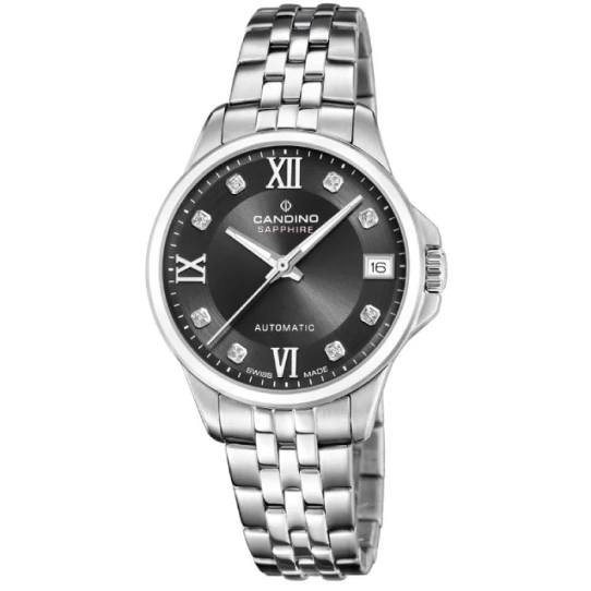 Дамски ръчен часовник с автоматичен механизъм - корпус от Стомана - Стоманена верижка - цвят Черен Сив