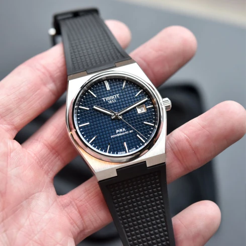 Мъжки ръчен часовник с автоматичен механизъм - корпус от Стомана - Силиконова каишка - цвят Син Сив