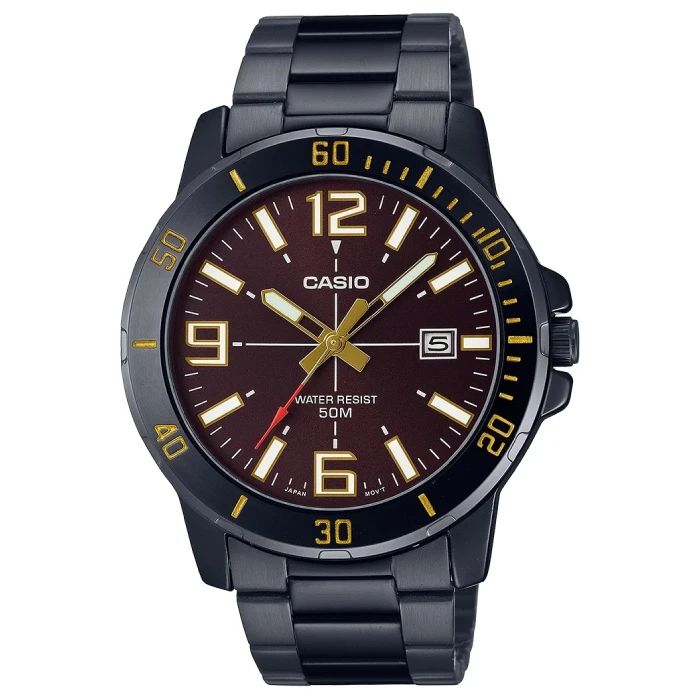 Мъжки ръчен часовник с кварцов механизъм - корпус от Стомана - Стоманена верижка - цвят Кафяв Черен