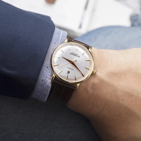 Мъжки ръчен часовник с автоматичен механизъм - корпус от Стомана - цвят Бял Кафяв