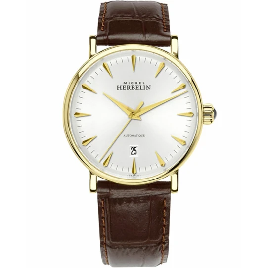 Мъжки ръчен часовник с автоматичен механизъм - корпус от Стомана - цвят Бял Кафяв