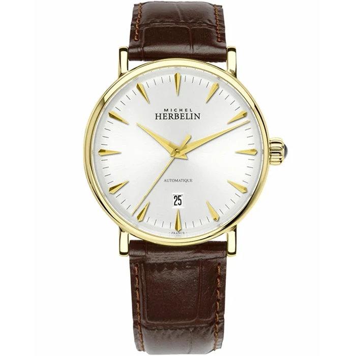 Мъжки ръчен часовник с автоматичен механизъм - корпус от Стомана - цвят Бял Кафяв