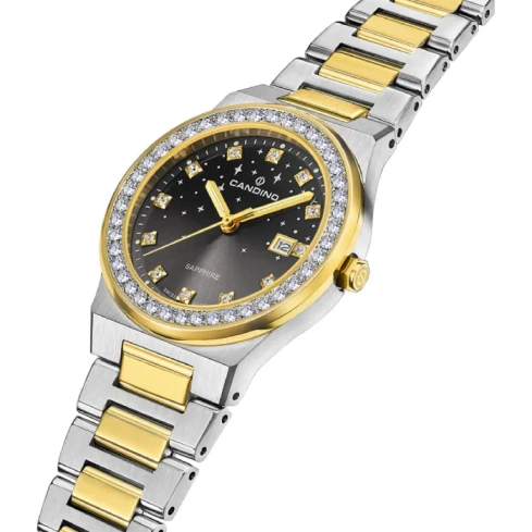 Дамски ръчен часовник с кварцов механизъм - корпус от Стомана и злато 18К - Стоманена верижка - цвят Черен