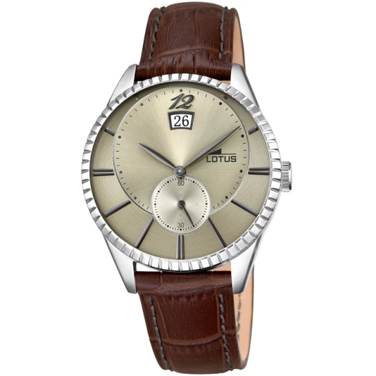 Мъжки ръчен часовник с кварцов механизъм - корпус от Стомана - Естествена кожа - цвят Бежов Кафяв