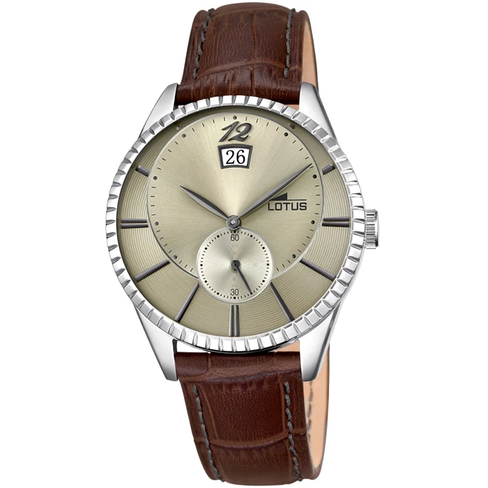 Мъжки ръчен часовник с кварцов механизъм - корпус от Стомана - Естествена кожа - цвят Бежов Кафяв
