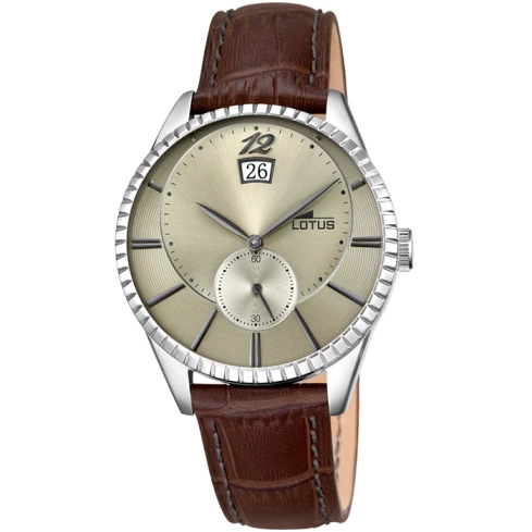 Мъжки ръчен часовник с кварцов механизъм - корпус от Стомана - Естествена кожа - цвят Бежов Кафяв