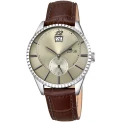 Мъжки ръчен часовник с кварцов механизъм - корпус от Стомана - Естествена кожа - цвят Бежов Кафяв