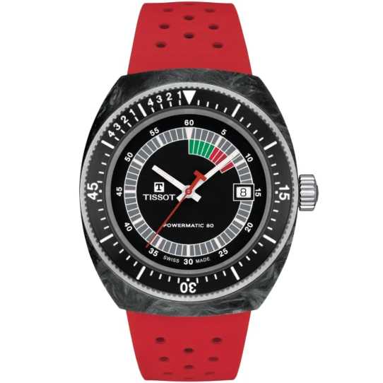 Мъжки ръчен часовник с автоматичен механизъм - корпус от Карбон - Каучук - цвят Черен Червен