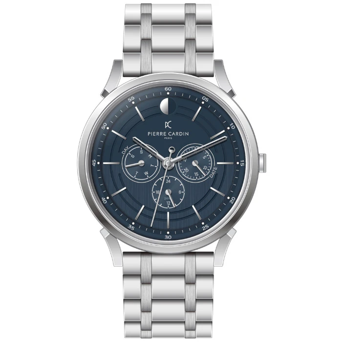 Мъжки ръчен часовник с кварцов механизъм - корпус от Стомана - Стоманена верижка - цвят Син Сив