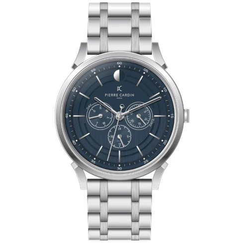 Мъжки ръчен часовник с кварцов механизъм - корпус от Стомана - Стоманена верижка - цвят Син Сив