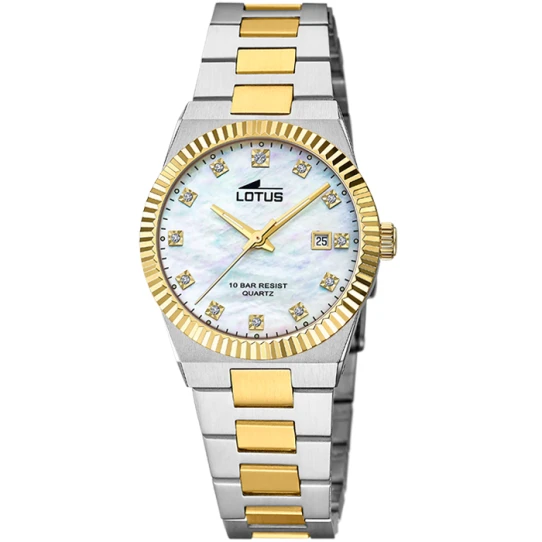 Дамски ръчен часовник с кварцов механизъм - корпус от Стомана - Стоманена верижка - цвят Седеф Злато