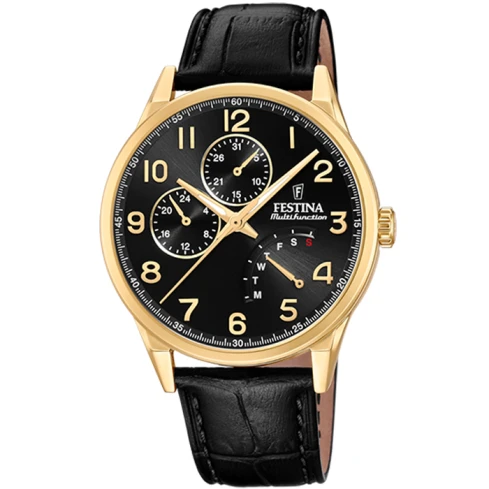 Festina F20279/C Retro - Мъжки ръчен часовник с кварцов механизъм - корпус от Стомана - Естествена кожа - цвят Черен Черен