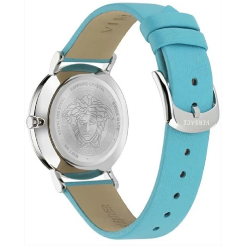 Дамски ръчен часовник с кварцов механизъм - корпус от Стомана - Естествена кожа - цвят Сребрист Син