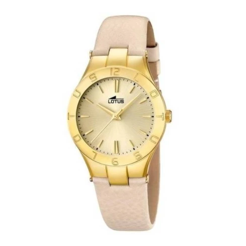 Дамски ръчен часовник с кварцов механизъм - корпус от Стомана - Естествена кожа - цвят Злато Бежов