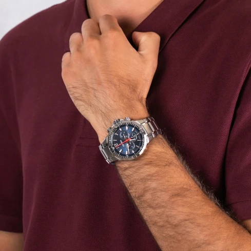 Мъжки ръчен часовник с кварцов механизъм - корпус от Стомана - Стоманена верижка - цвят Син Сив