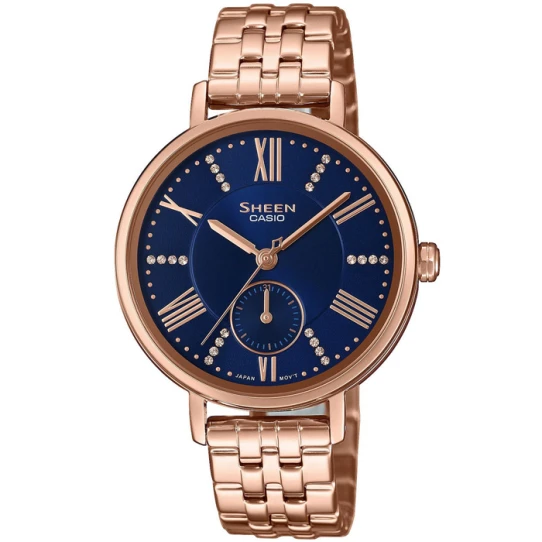 Дамски ръчен часовник с кварцов механизъм - корпус от Стомана - Стоманена верижка - цвят Син Розово Злато