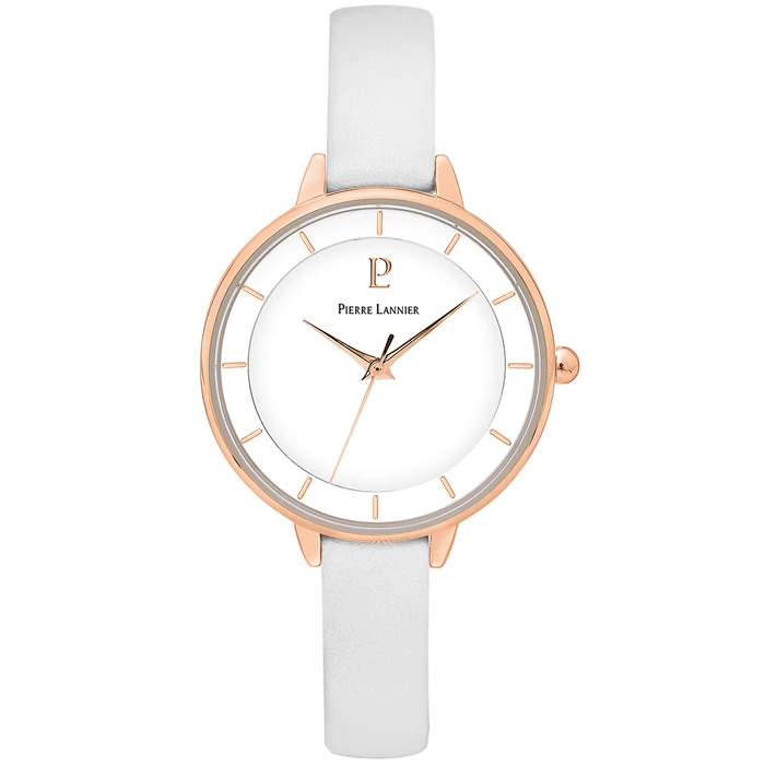 Дамски ръчен часовник с кварцов механизъм - корпус от Стомана - Естествена кожа - цвят Бял Бял