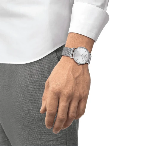 Мъжки ръчен часовник с кварцов механизъм - корпус от Стомана - Стоманена верижка - цвят Бял Сив