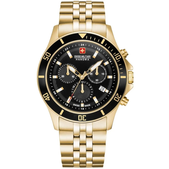 Мъжки ръчен часовник с кварцов механизъм - корпус от Стомана - Стоманена верижка - цвят Черен Злато