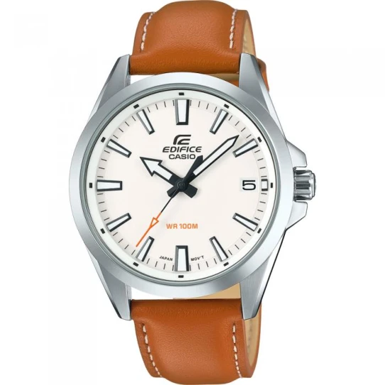 Мъжки ръчен часовник с кварцов механизъм - корпус от Стомана - Синтетична кожа - цвят Бял Кафяв