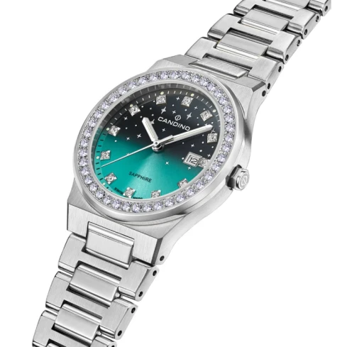 Дамски ръчен часовник с кварцов механизъм - корпус от Стомана - Стоманена верижка - цвят Зелен