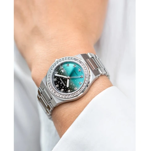 Дамски ръчен часовник с кварцов механизъм - корпус от Стомана - Стоманена верижка - цвят Зелен