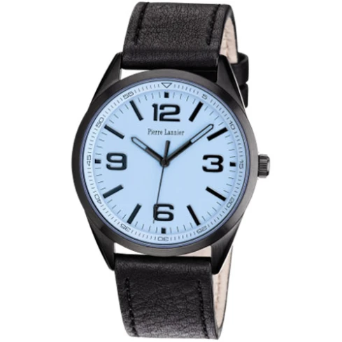 Мъжки ръчен часовник с кварцов механизъм - корпус от Стомана - Естествена кожа - цвят Син Черен