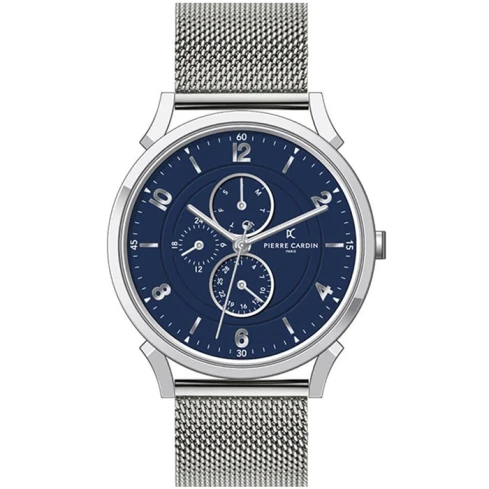 Мъжки ръчен часовник с кварцов механизъм - корпус от Стомана - Меш - цвят Син Сив