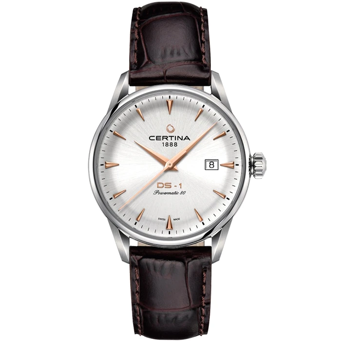 Мъжки ръчен часовник с автоматичен механизъм - корпус от Стомана - Естествена кожа - цвят Сребрист Кафяв